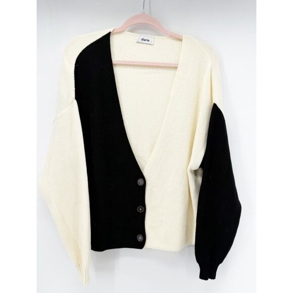 Color Block V-Neck Knit Cardigan Sweater by diarte . M - Picture 2 of 11